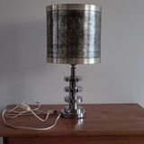 Chromed metal lamp and metallic paper lampshade. 70s