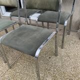 Vintage table, glass top, chrome base + 4 chairs