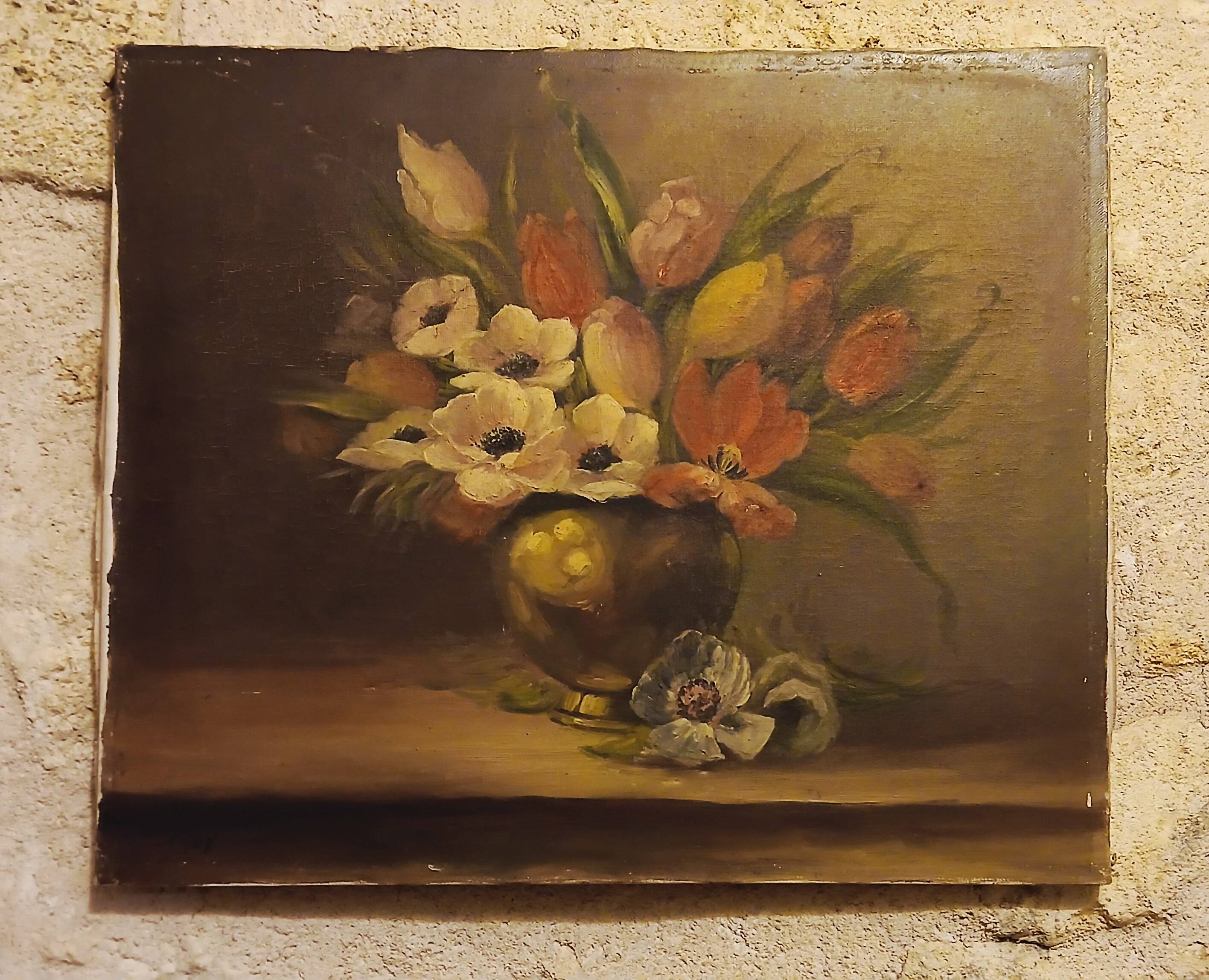 Flower bouquet tableau signed frey