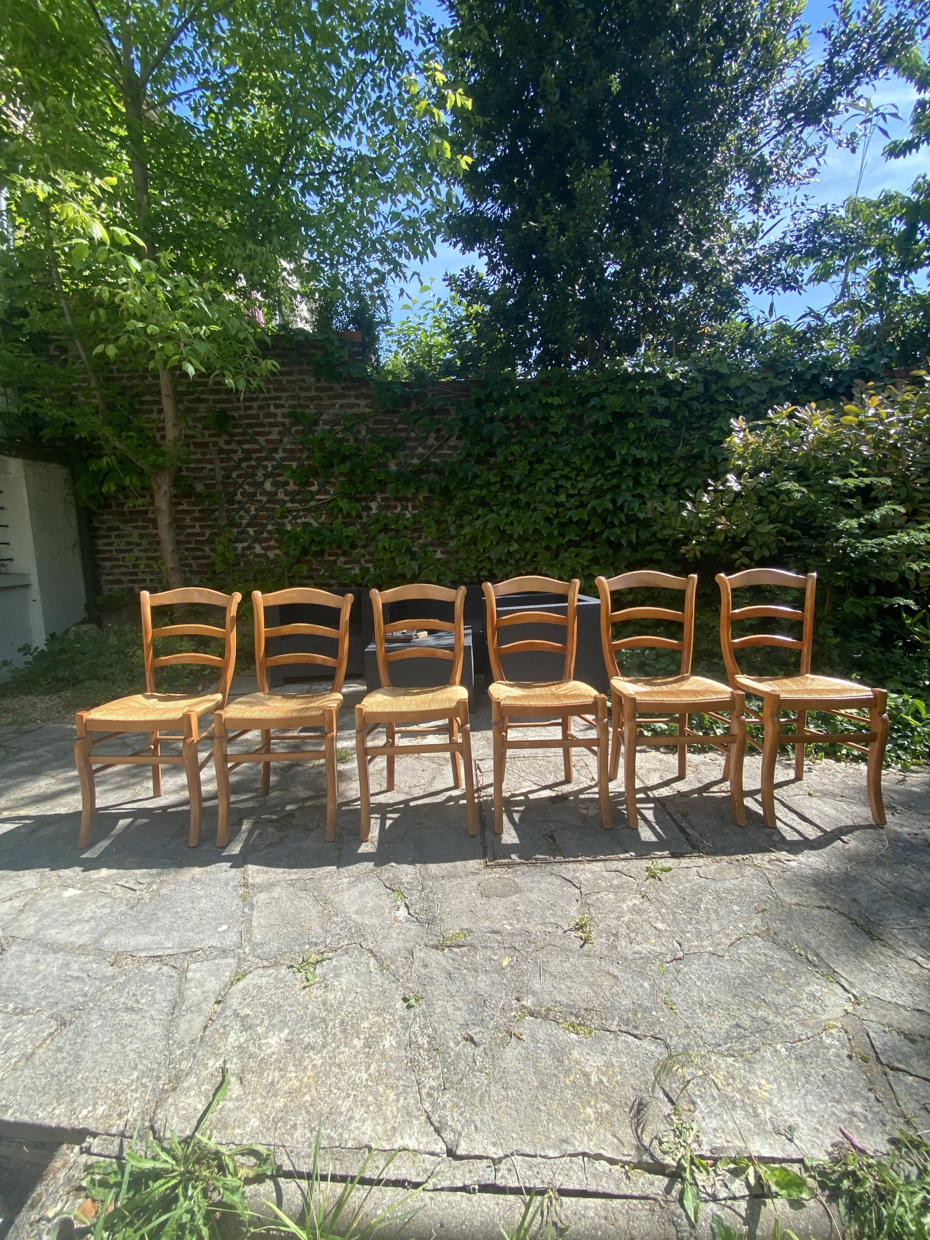 Set de 6 chaises en paille