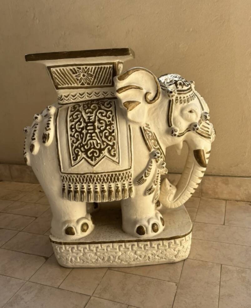 Ceramic elephant stool/stand Hollywood Regency style 1960s