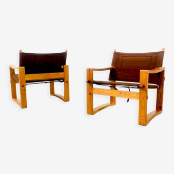 Vintage Danish safari chairs by Børge Jensen for Bernstoffsminde Møbelfabrik, 1970s