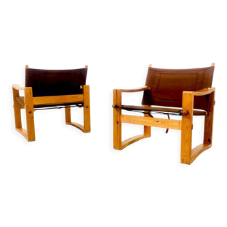Vintage Danish safari chairs by Børge Jensen for Bernstoffsminde Møbelfabrik, 1970s