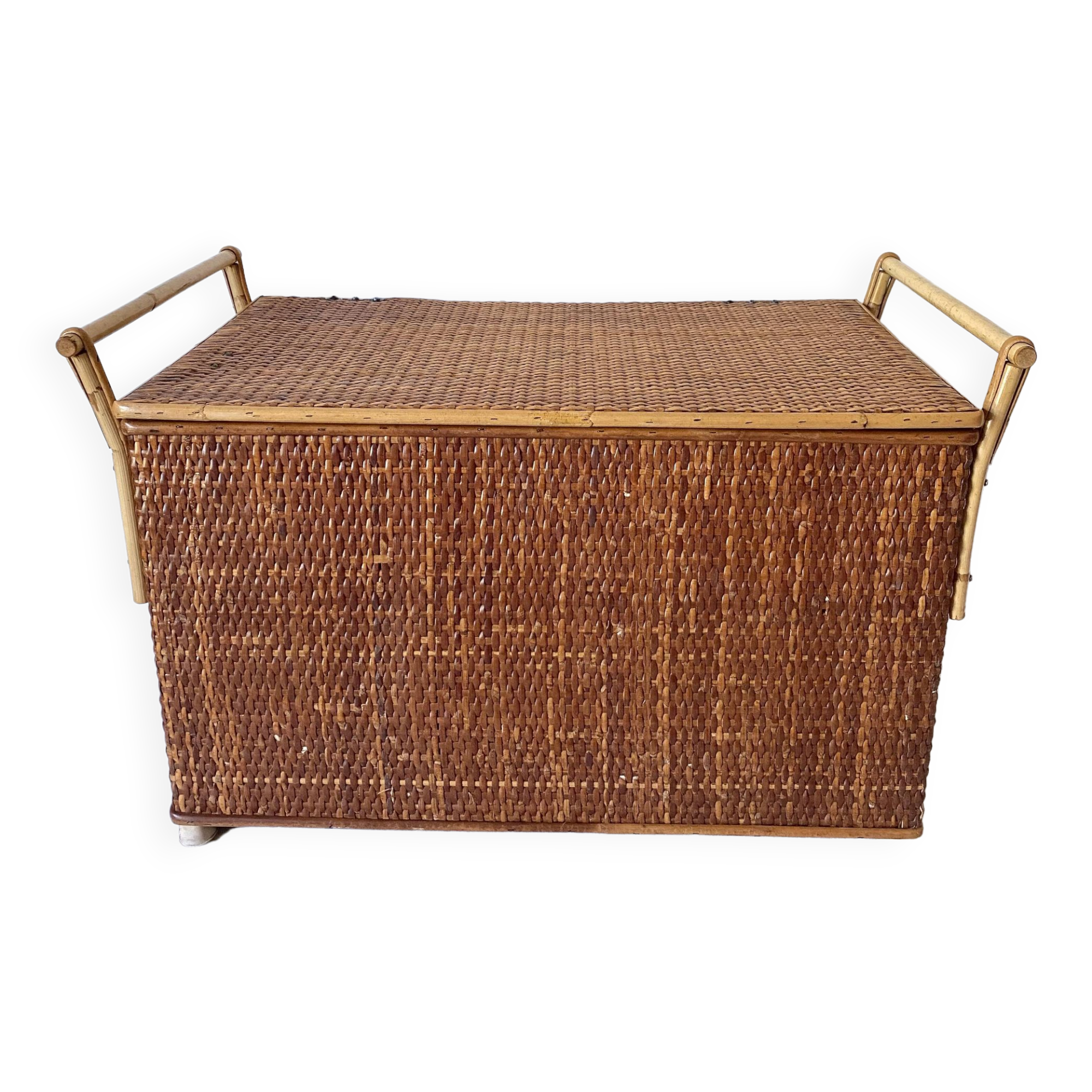 Vintage rattan cane bench chest
