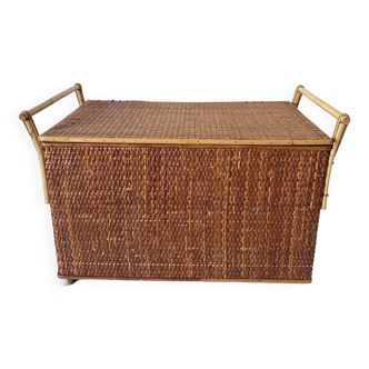 Vintage rattan cane bench chest