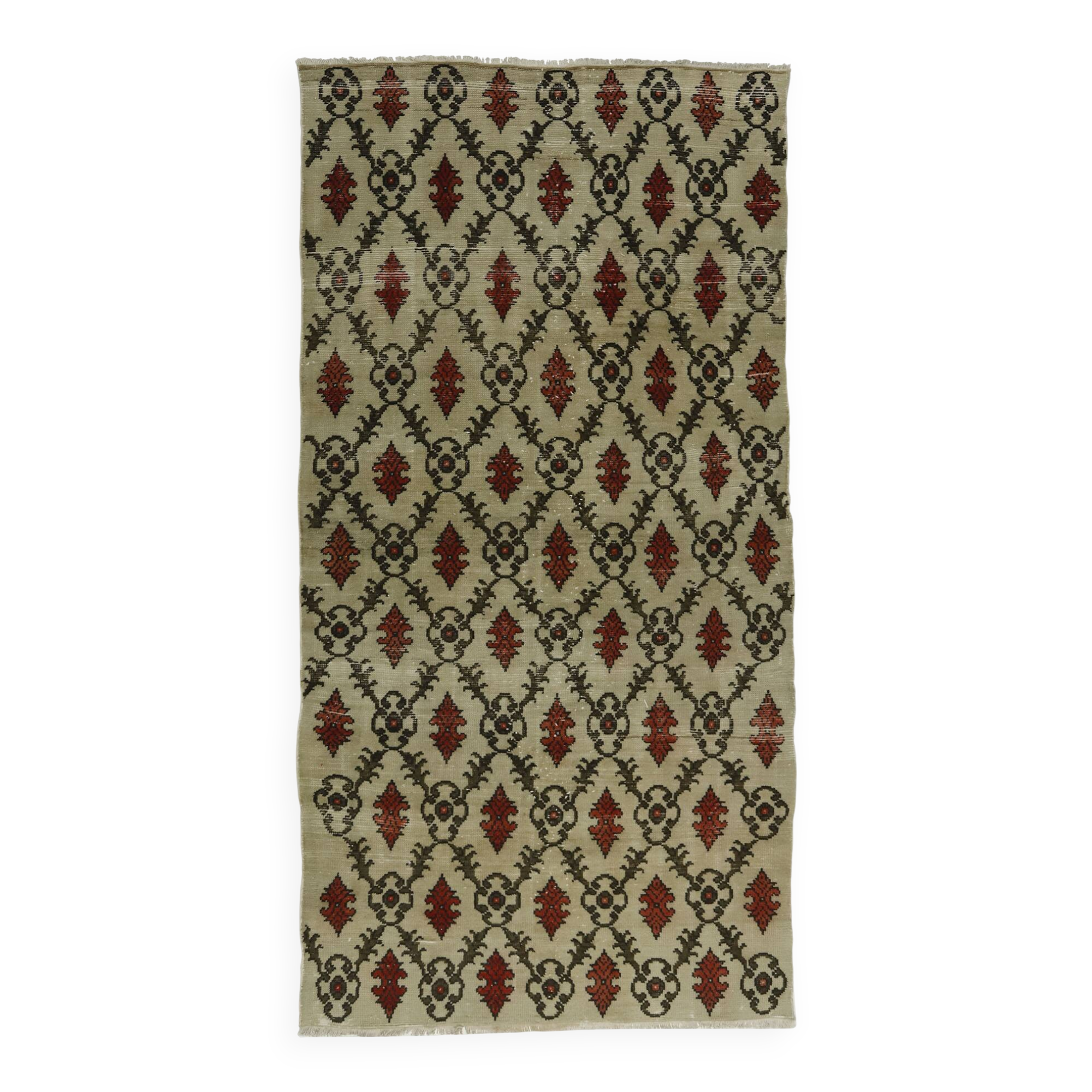 One-of-a-kind turkish handwoven vintage rug - rustic vintage charm 270x 140