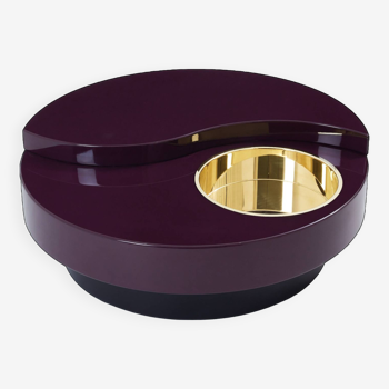 Coffee table TRG style mauve lacquered and brass 1970