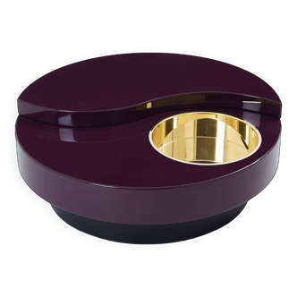 Coffee table TRG style mauve lacquered and brass 1970