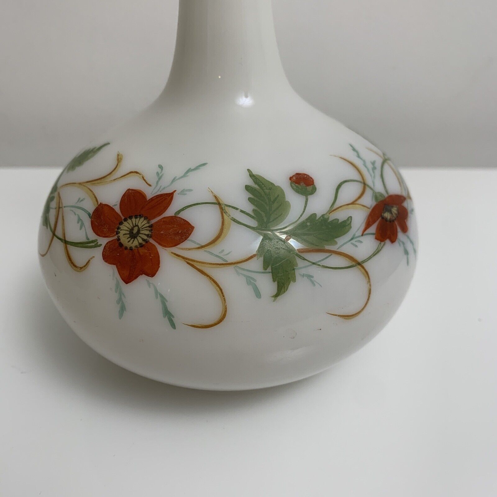 Old vase in opaline floral decoration painted