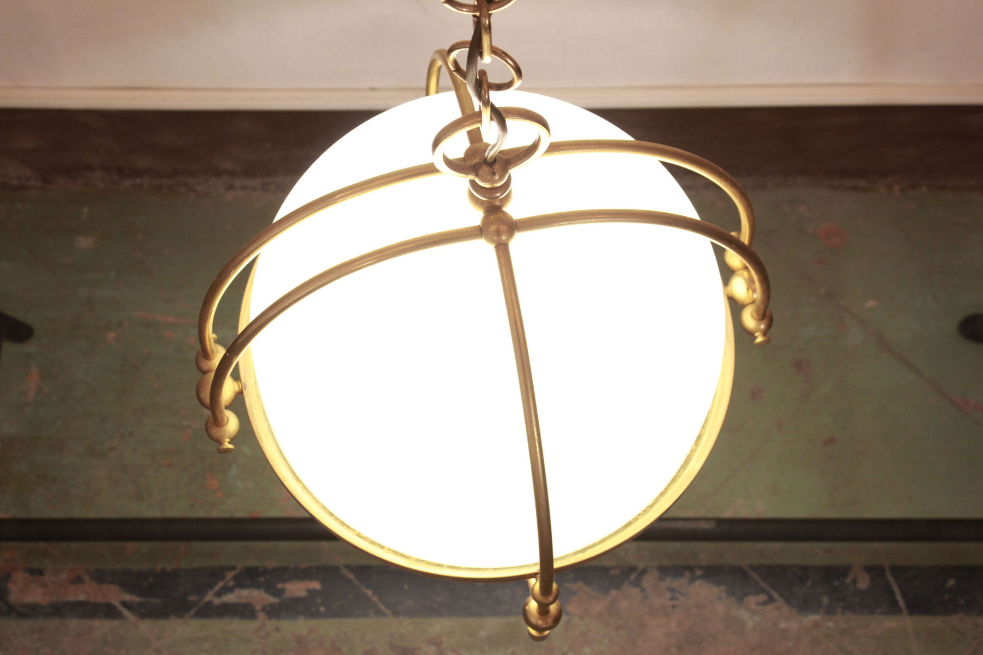 1970s goldenrod pendant with opaline glass