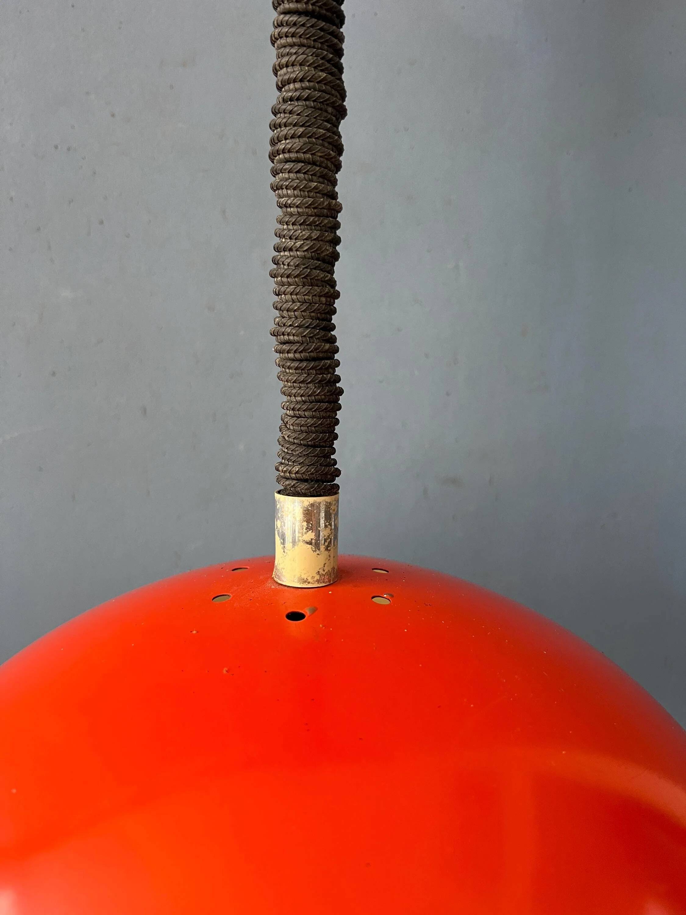 Large vintage red metal pendant light in Space Age style