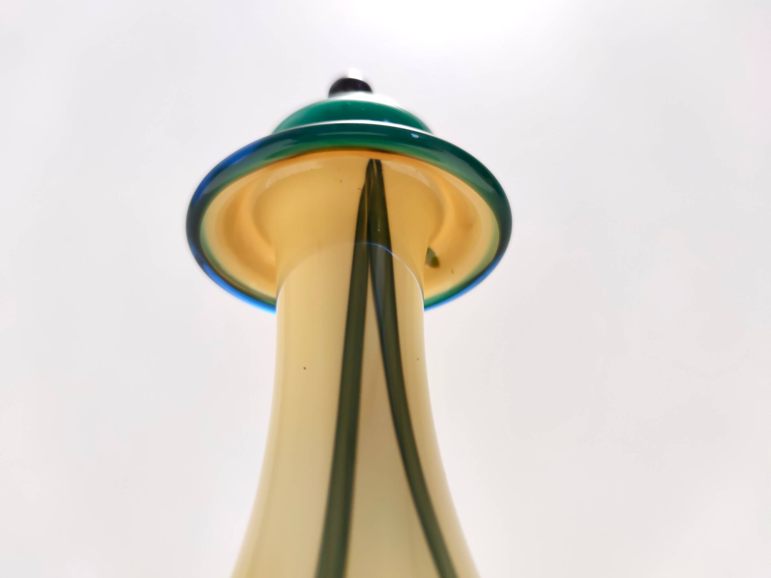 Beige Encased and Hand-blown Glass Decanter Bottle, Italy