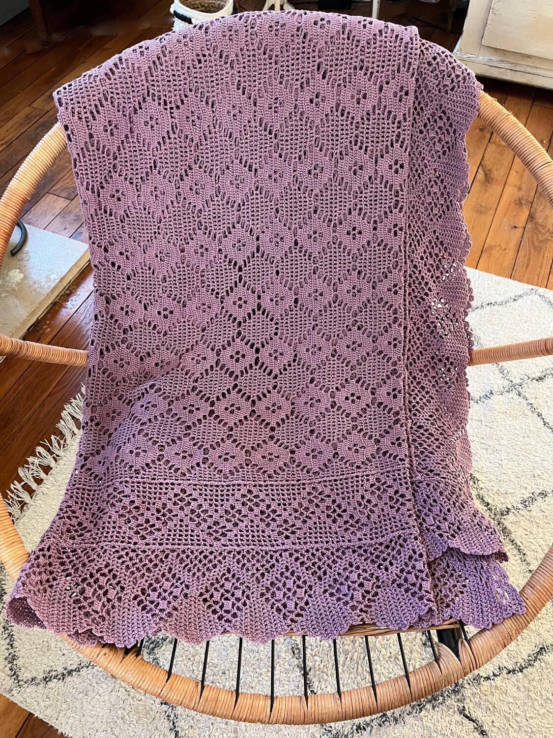 Vintage mauve lilac crocheted bedspread