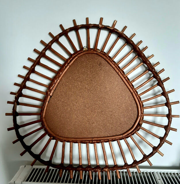 Vintage triangular rattan sun mirror 55x53cm