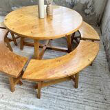 Set of round table and 4 rounded benches, 1950