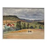Watercolor painting "Entremont Valley - Contrexéville" early 20th century