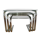 Pull-out coffee tables in glass and chrome 1970s