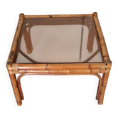 Table basse vintage, rotin, bambou et verre dans le goût de Vivai del Sud