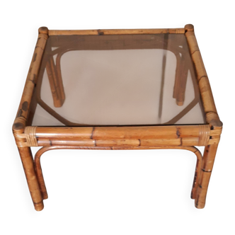 Vintage coffee table, rattan, bamboo and glass in the style of Vivai del Sud.