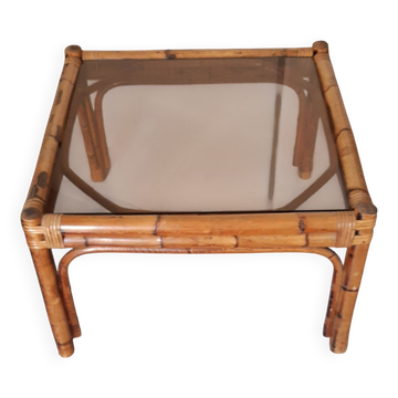 Table basse vintage, rotin, bambou et verre dans le goût de Vivai del Sud