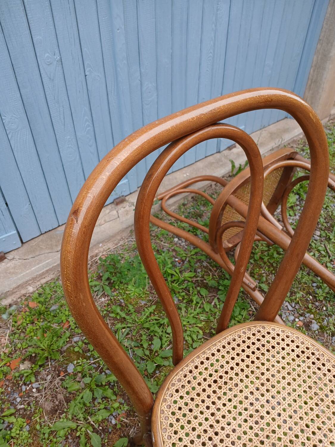 3 antique bistro chairs with canework