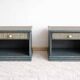 Pair of vintage Maugrion style rattan bedside tables.