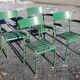 4 stackable garden armchairs wooden slats and metal tubes from the 50s