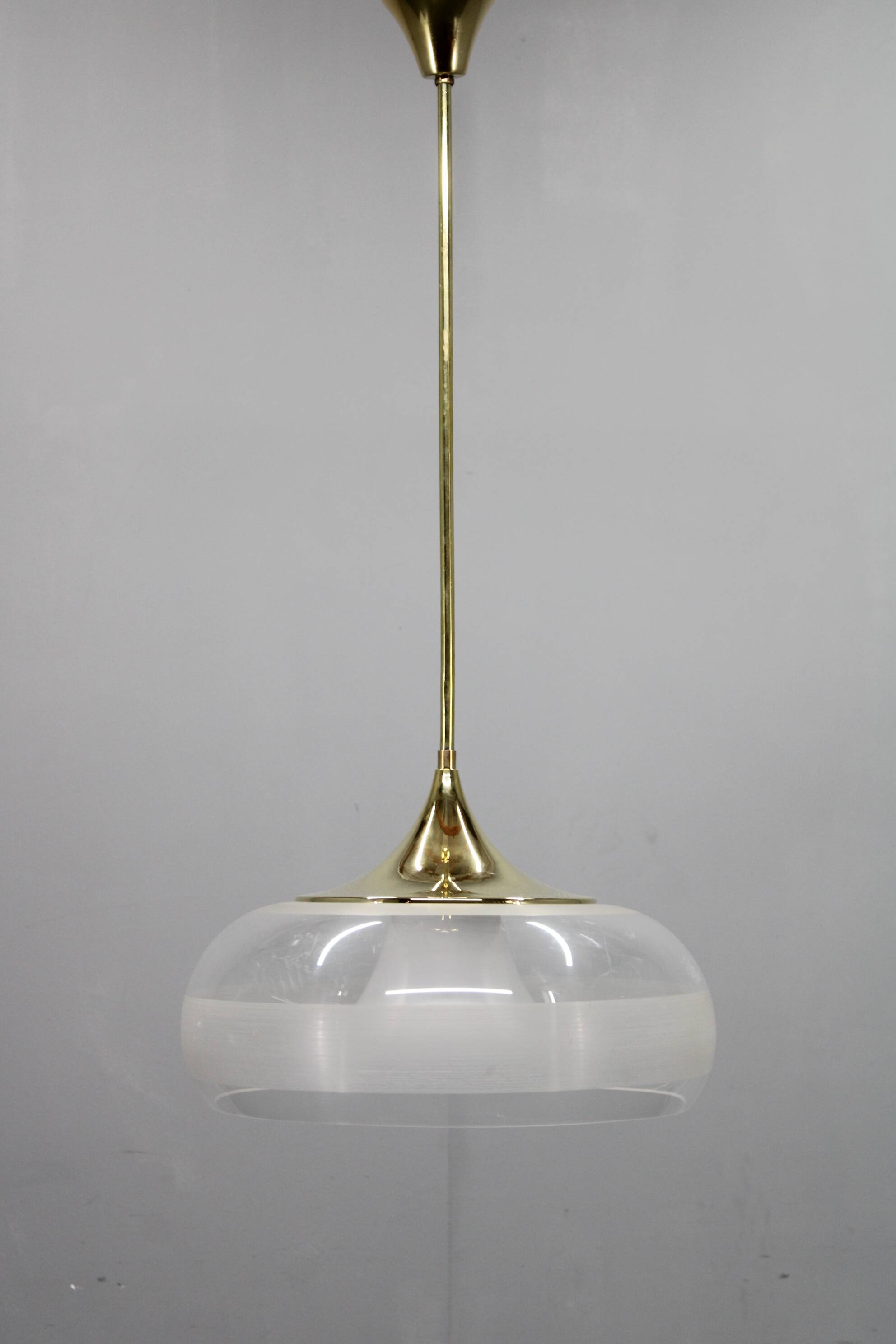 Italian mid-century brass and plastic pendant lamp, 1970s