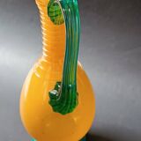 Vintage orange and green blown glass bottle, art glassware