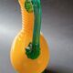 Vintage orange and green blown glass bottle, art glassware