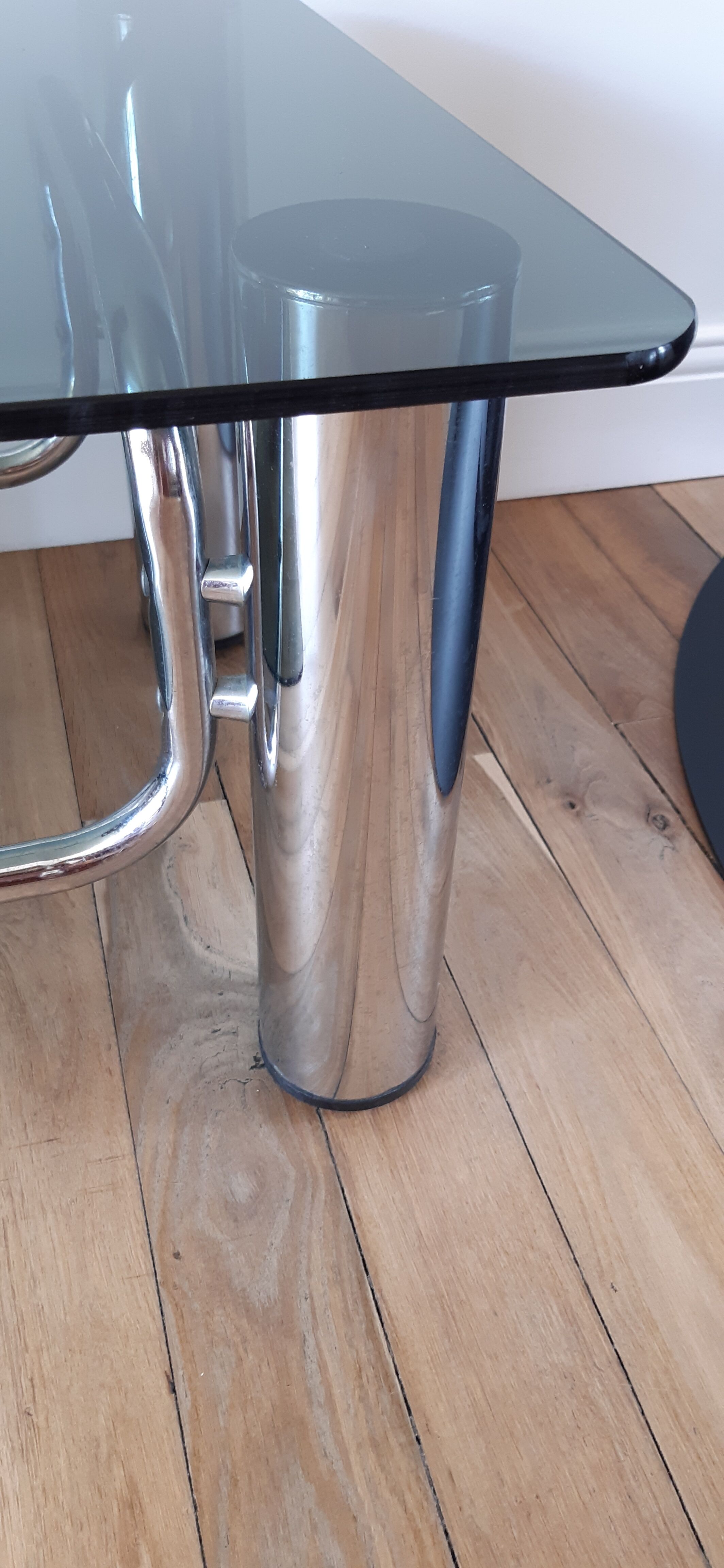 Smoked glass coffee table and chrome legs 70s