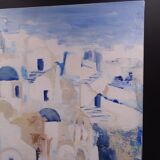 The Greek village - Pastel blue and ochre tones - Signed dated