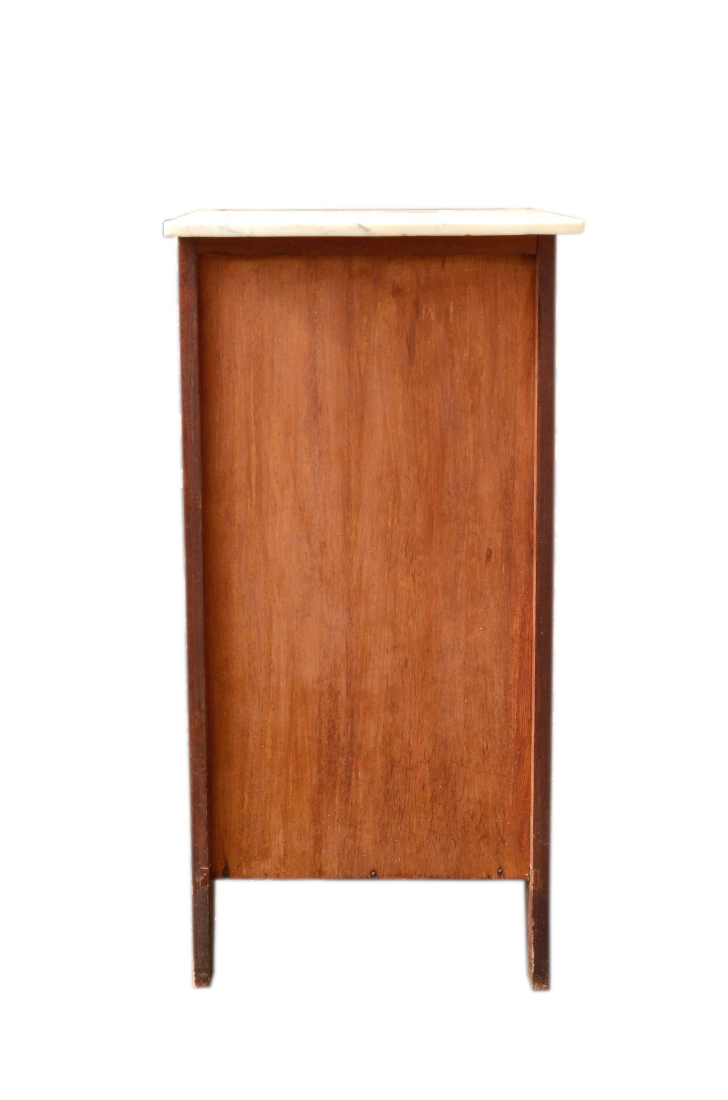 Solid wood confiturier, marquetry door, and marble top, 40x42x80cm.