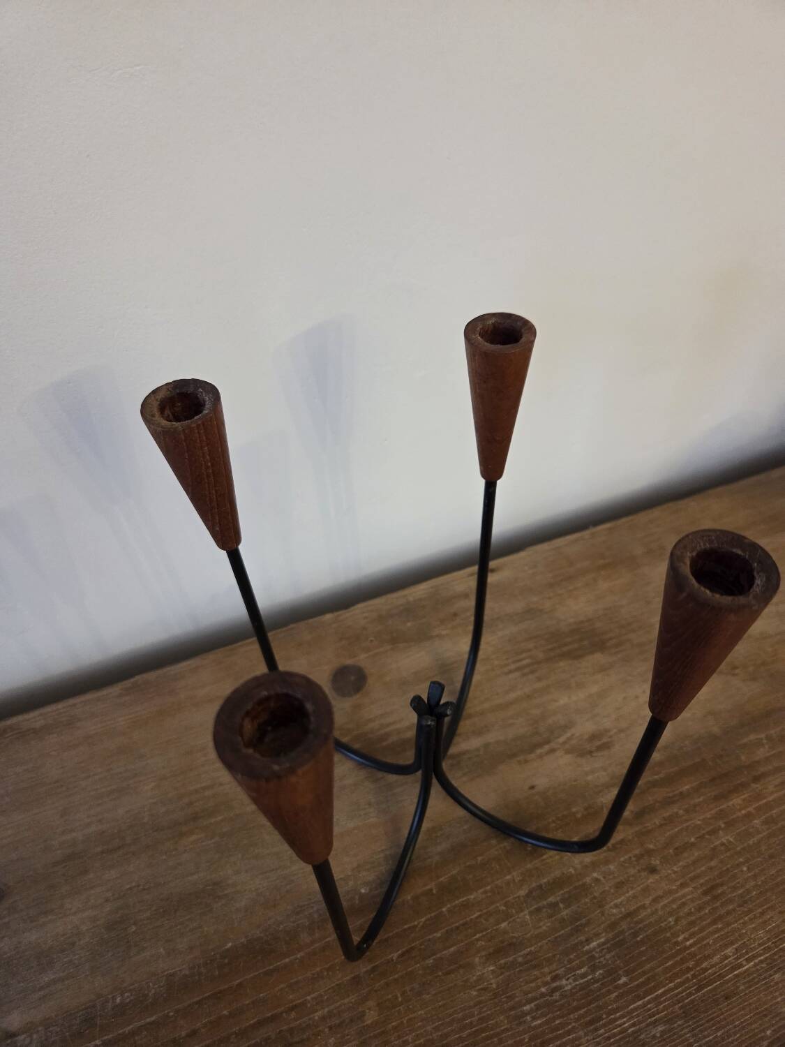 Scandinavian teak and metal candlestick