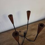 Scandinavian teak and metal candlestick