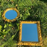 Small round antique gold mirror