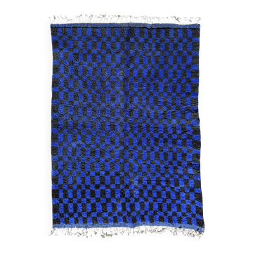 Grand tapis berbère marocain bleu et noir 200x300 cm en laine