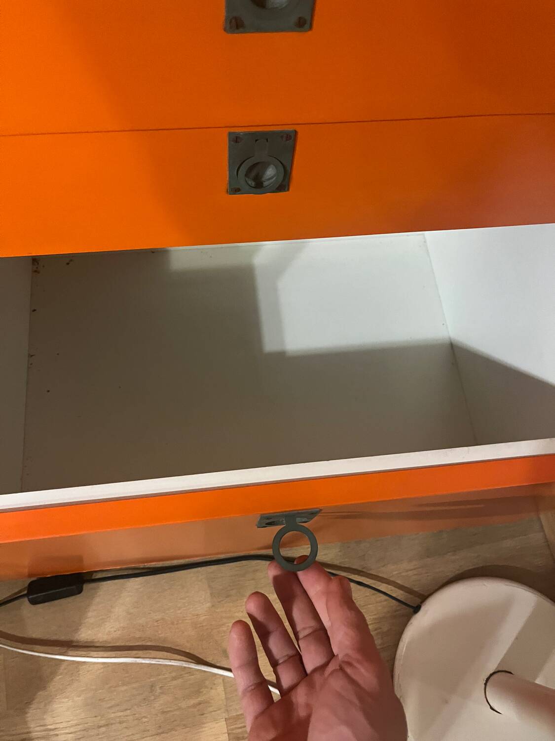 1980 Brown Wood Chest of Drawers with Fold-Out Work Surface and Angled Desktop