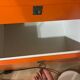 1980 Brown Wood Chest of Drawers with Fold-Out Work Surface and Angled Desktop