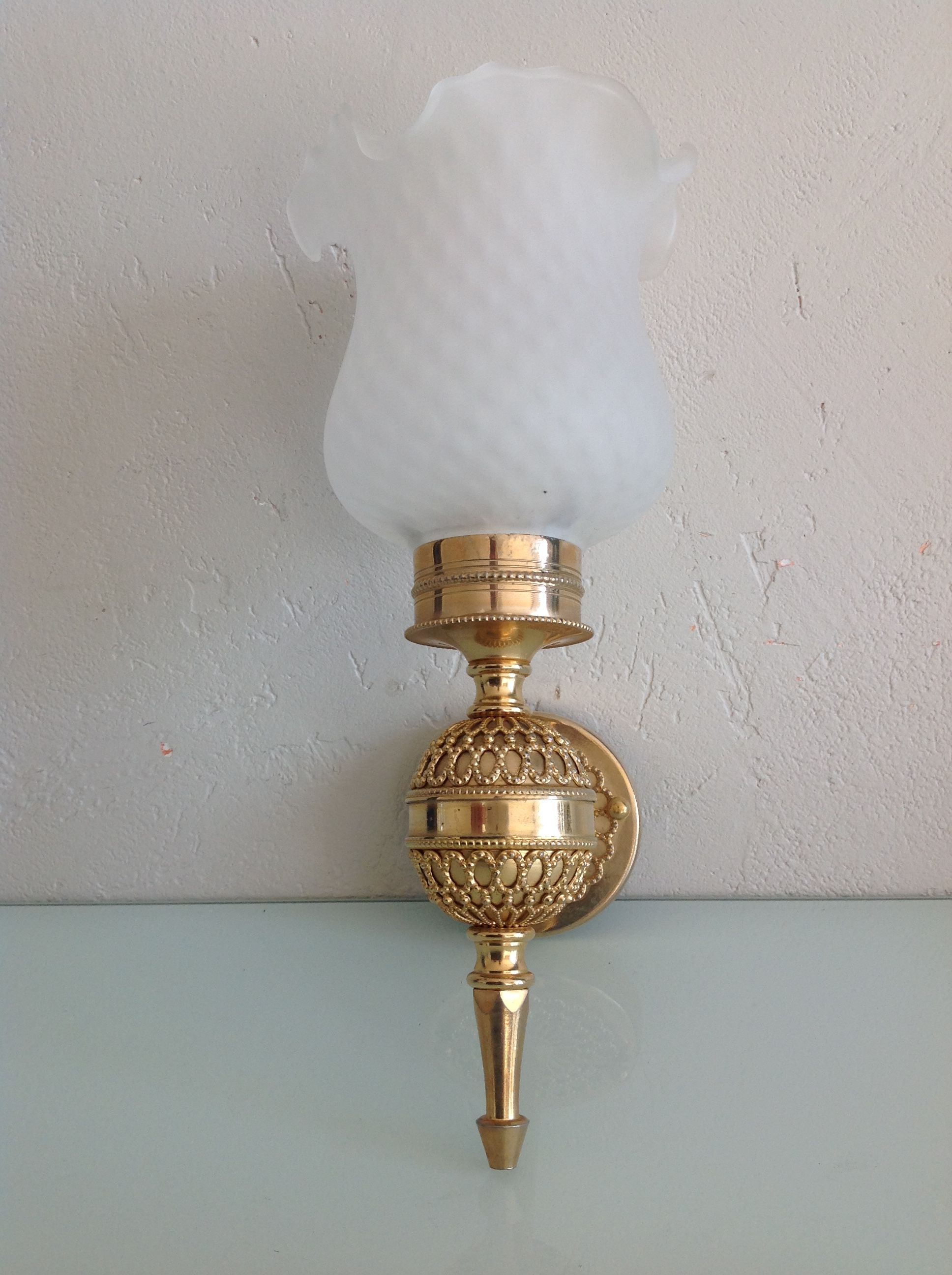 Brass wall light and satin glas vintage 50s-60s