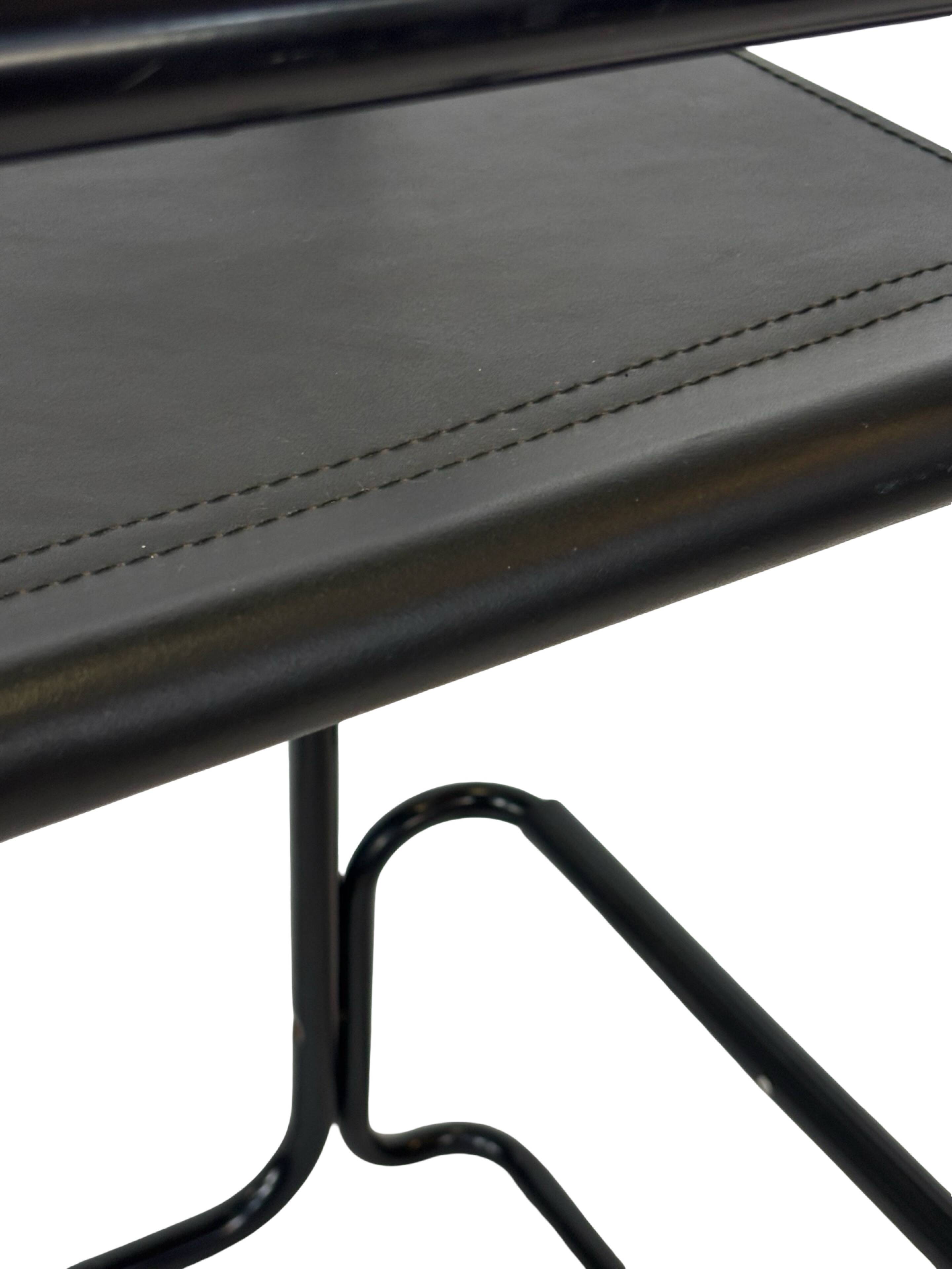 Vintage Black Leather & black frame Italian Modern Barstool