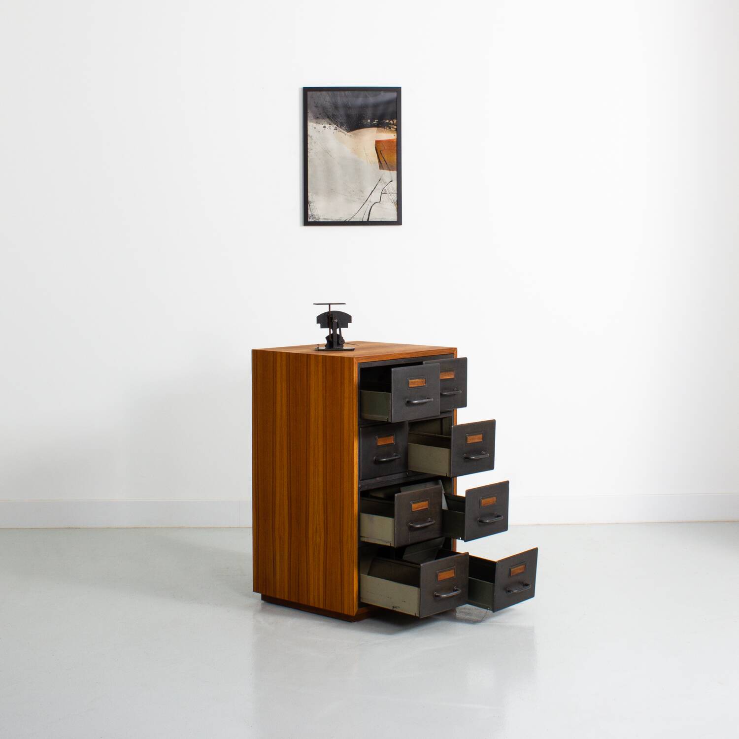 Fully restored industrial furniture with a teak cabinet