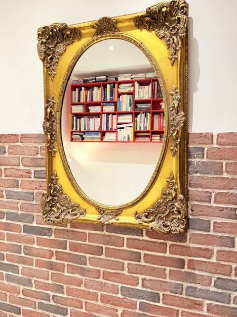 3 large oval mirrors, 19th century style, gilded with square frames and beautiful moulding.