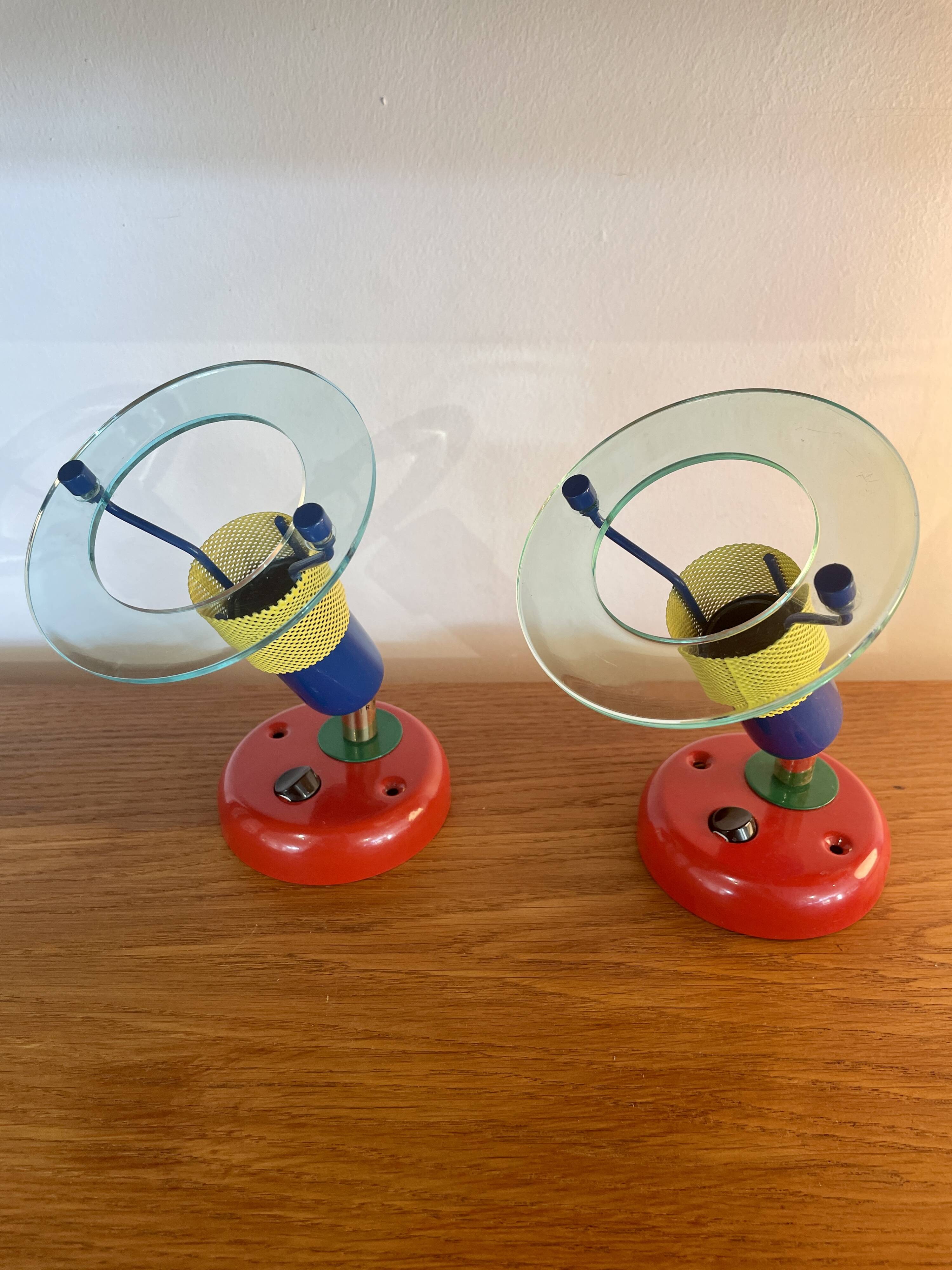 Pair of 90s multi-colored wall lights