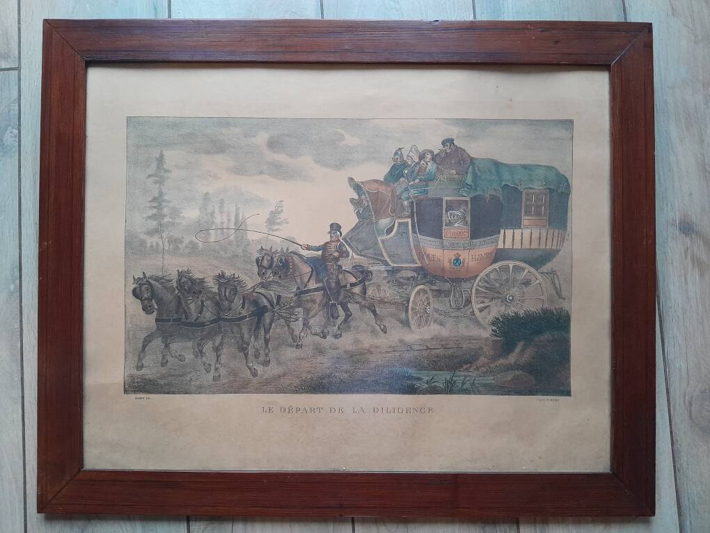 Lithograph "The Departure of the Stagecoach"