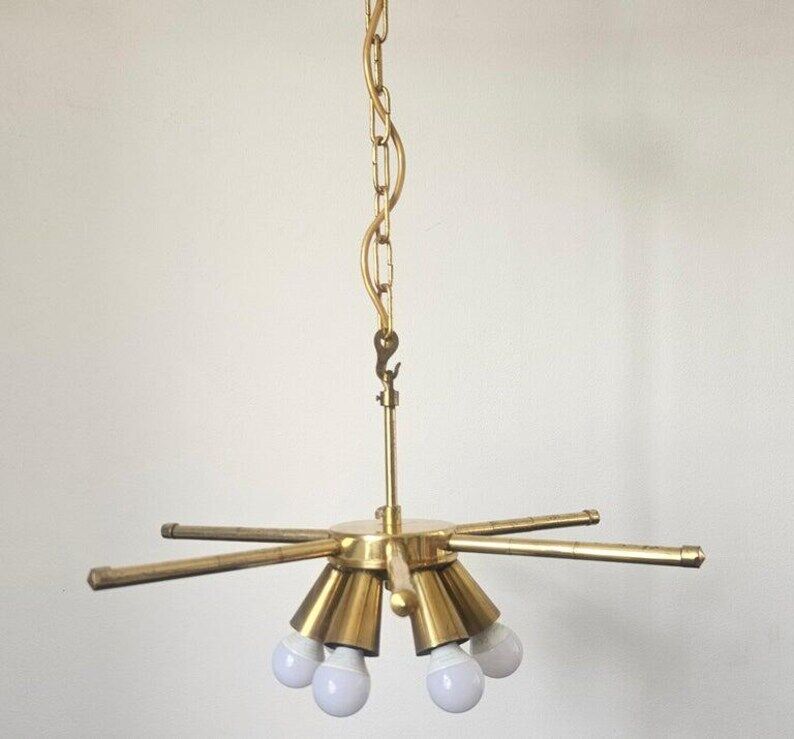 Rare Midcentury Brass Chandelier, 1970s
