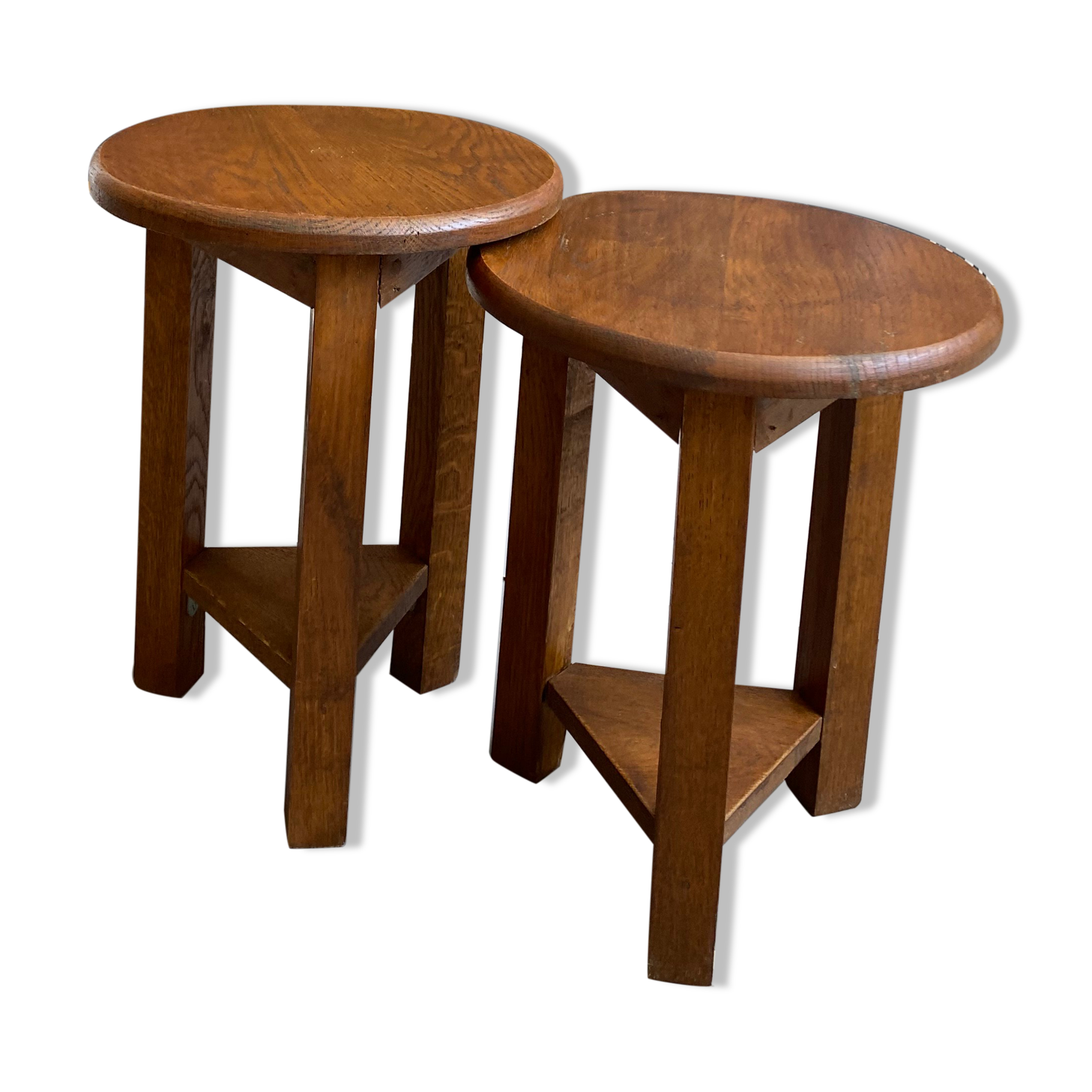 2 Vintage Tripod Oak Stools 50s