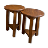 2 Vintage Tripod Oak Stools 50s
