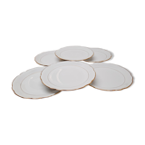 Set 6 flat plates white porcelain and gold