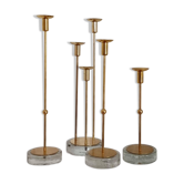 Gunnar Ander, four candlesticks, brass and glass, Ystad Metall, Swedish modern.